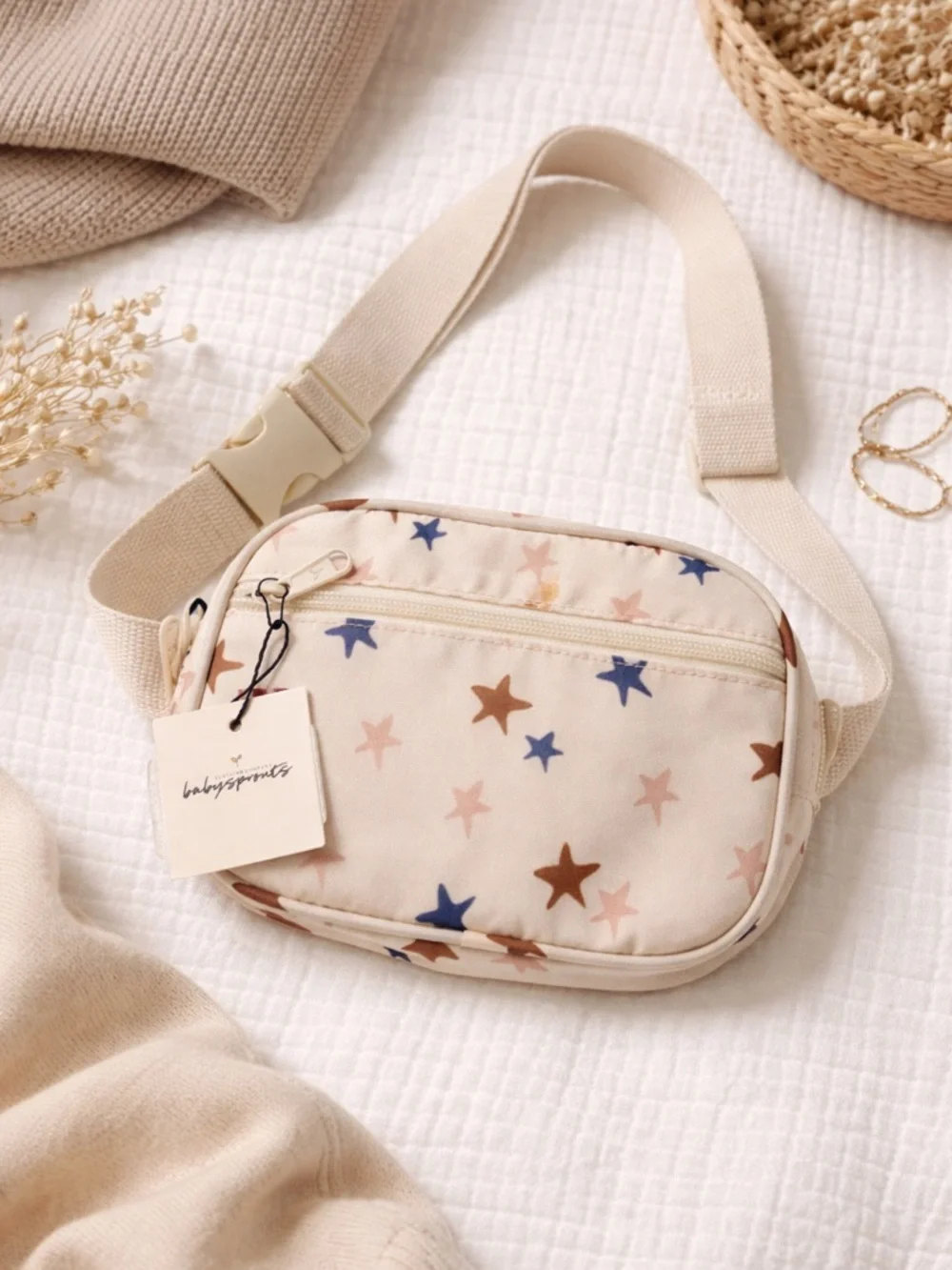 Baby Sprouts Star‎ Belt Bag Cream Multi Color Adjustable Kids Fanny Pack NWT